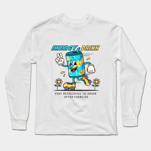 Energy drinks. Cartoon mascots, drink cans playing roller skates Long Sleeve T-Shirt